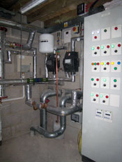 Electrical control panels and pipework protected with floor mounted sensing probes.